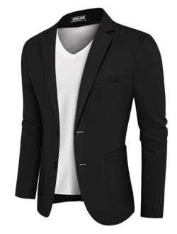 Men's 2 Button Casual Knit Blazer Wrinkle Free Stretchy Ribbed Sport Coat