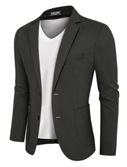 Men's 2 Button Casual Knit Blazer Wrinkle Free Stretchy Ribbed Sport Coat