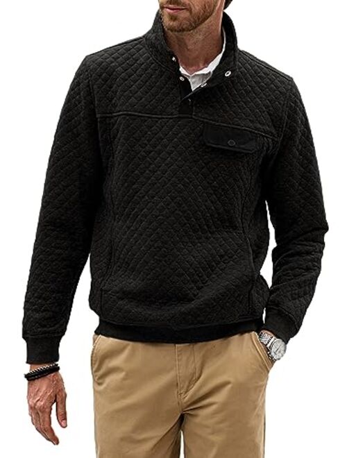 JMIERR Men's Quilted Sweatshirt Casual Long Sleeve Outdoor Stand Collar Button Pullover Sweatshirts