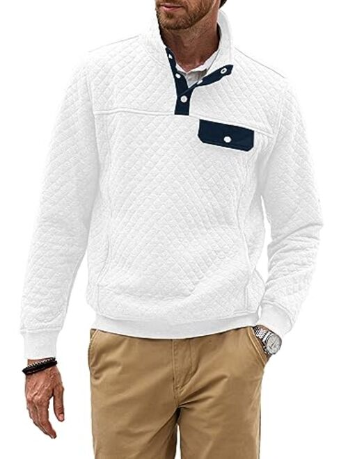 JMIERR Men's Quilted Sweatshirt Casual Long Sleeve Outdoor Stand Collar Button Pullover Sweatshirts