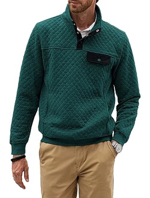 JMIERR Men's Quilted Sweatshirt Casual Long Sleeve Outdoor Stand Collar Button Pullover Sweatshirts