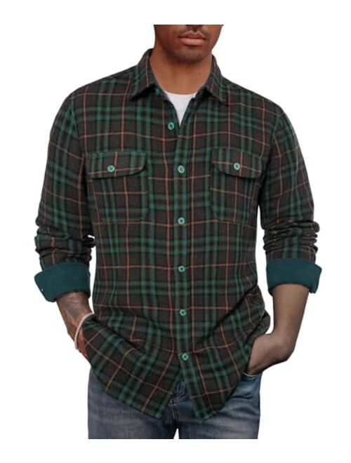 PJ PAUL JONES Flannel Shirts for Men Long Sleeve Casual Button Down Shirts Plaid Shacket for Winter