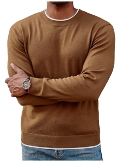 Mens Crewneck Dress Sweater Slim Fit Lightweight Wool Blend Knitted Sweaters