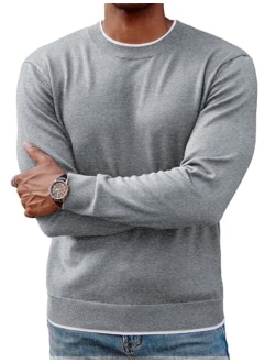 Mens Crewneck Dress Sweater Slim Fit Lightweight Wool Blend Knitted Sweaters