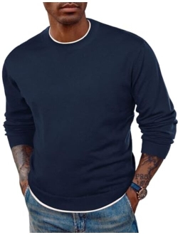 Mens Crewneck Dress Sweater Slim Fit Lightweight Wool Blend Knitted Sweaters