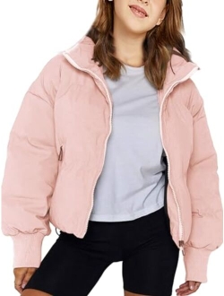 Haloumoning Girls Long Sleeve Zipper Puffer Jacket Quilted Full-Zip Lightweight Coat Winter Outerwear with Pockets 5-14 Years