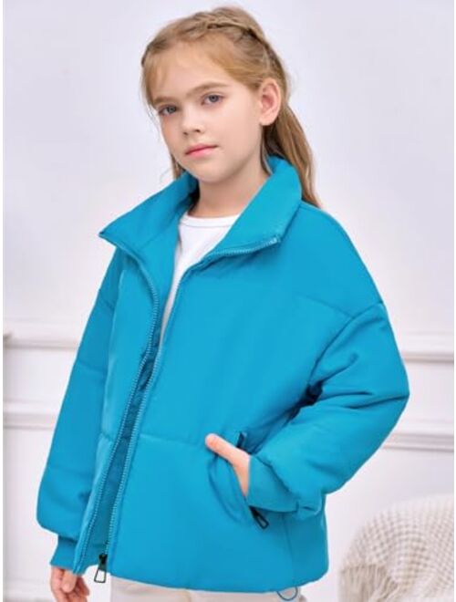 Haloumoning Girls Long Sleeve Zipper Puffer Jacket Quilted Full-Zip Lightweight Coat Winter Outerwear with Pockets 5-14 Years