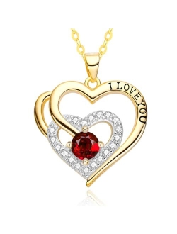 WDM Christmas Jewelry Necklace for Women,I LOVE YOU 18K Gold Plated Silver Birthstone Pendant Hypoallergenic Heart Design Anniversary Birthday Statement Love Present for 