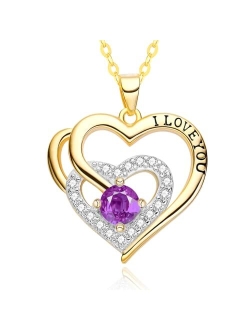 WDM Christmas Jewelry Necklace for Women,I LOVE YOU 18K Gold Plated Silver Birthstone Pendant Hypoallergenic Heart Design Anniversary Birthday Statement Love Present for 