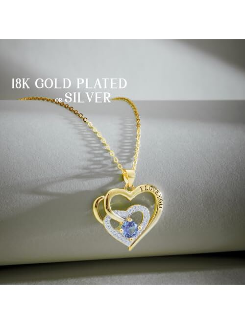 WDM Christmas Jewelry Necklace for Women,I LOVE YOU 18K Gold Plated Silver Birthstone Pendant Hypoallergenic Heart Design Anniversary Birthday Statement Love Present for 