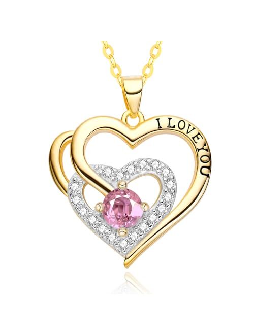 WDM Christmas Jewelry Necklace for Women,I LOVE YOU 18K Gold Plated Silver Birthstone Pendant Hypoallergenic Heart Design Anniversary Birthday Statement Love Present for 