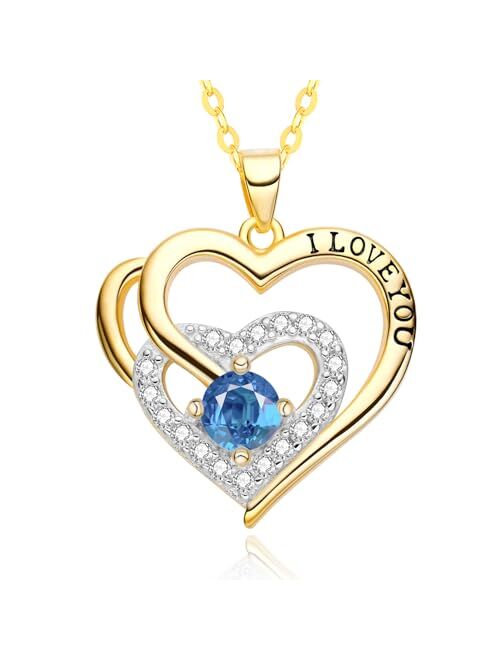 WDM Christmas Jewelry Necklace for Women,I LOVE YOU 18K Gold Plated Silver Birthstone Pendant Hypoallergenic Heart Design Anniversary Birthday Statement Love Present for 