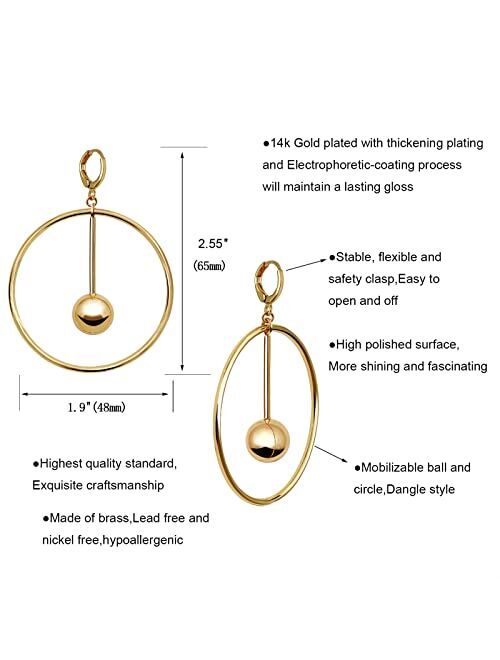 S Susann Dangle Hoop Earrings for Women, 14k Gold/Silver Plated High Polished Cute & Aesthetic Earrings for Women