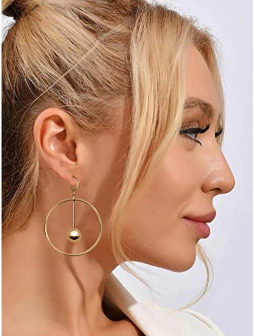 S Susann Dangle Hoop Earrings for Women, 14k Gold/Silver Plated High Polished Cute & Aesthetic Earrings for Women