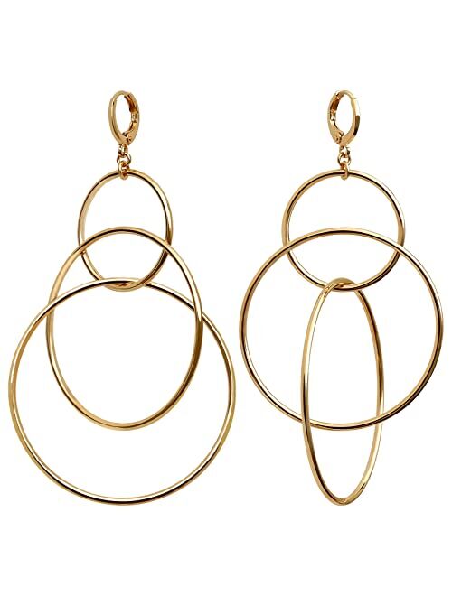 S Susann Dangle Hoop Earrings for Women, 14k Gold/Silver Plated High Polished Cute & Aesthetic Earrings for Women