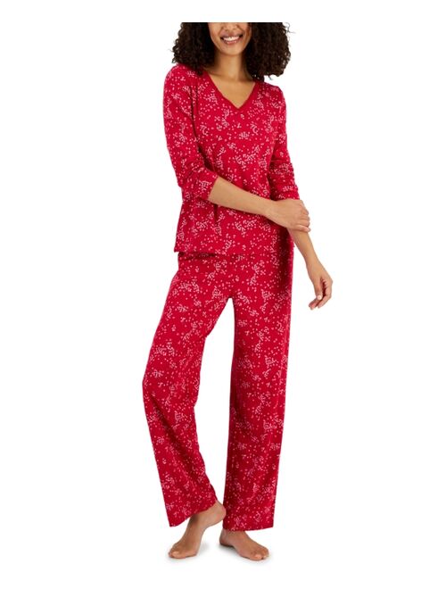 CHARTER CLUB Women's Cotton Long-Sleeve Lace-Trim Pajamas Set, Created for Macy's