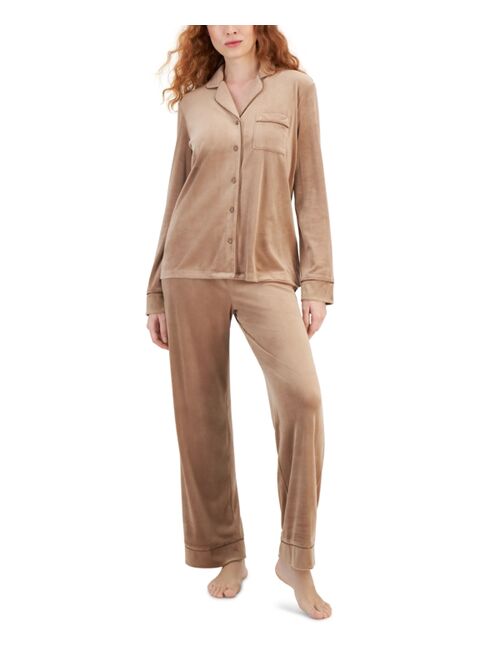 I.N.C. INTERNATIONAL CONCEPTS Women's Velour Notch Collar Packaged Pajama Set, Created for Macy's