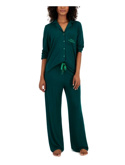 JENNI Women's Supersoft Notched-Collar Pajamas Set, Created for Macy's