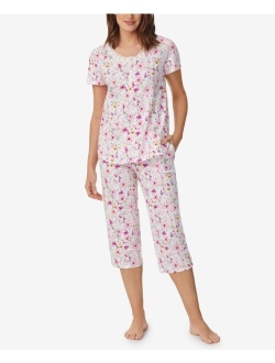 ARIA Women's Short Sleeve Top and Capri Pants 2 Piece Pajama Set