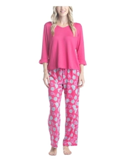 Women's 3/4 Sleeve Top & Boot-Cut Pajama Pants Set