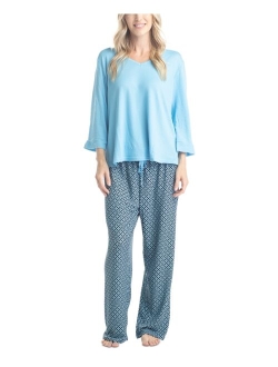 Women's 3/4 Sleeve Top & Boot-Cut Pajama Pants Set