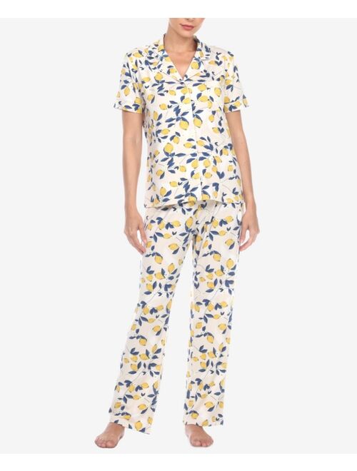 WHITE MARK Women's 2 Piece Tropical Print Pajama Set