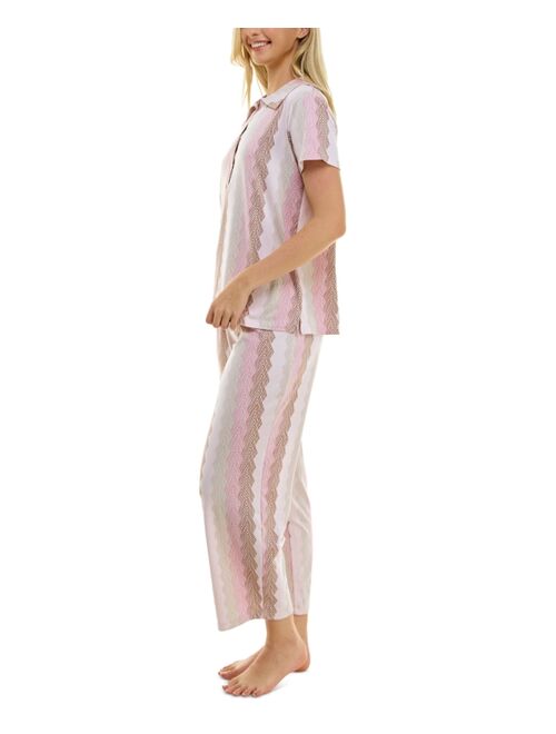 ROUDELAIN Women's 2-Pc. Printed Notched-Collar Pajamas Set