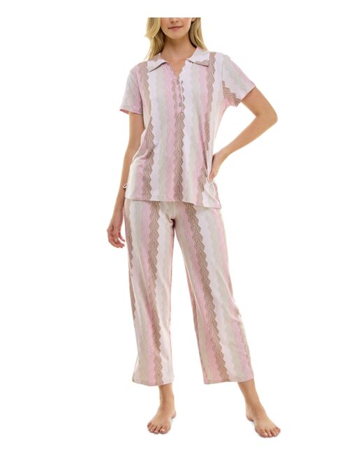 ROUDELAIN Women's 2-Pc. Printed Notched-Collar Pajamas Set