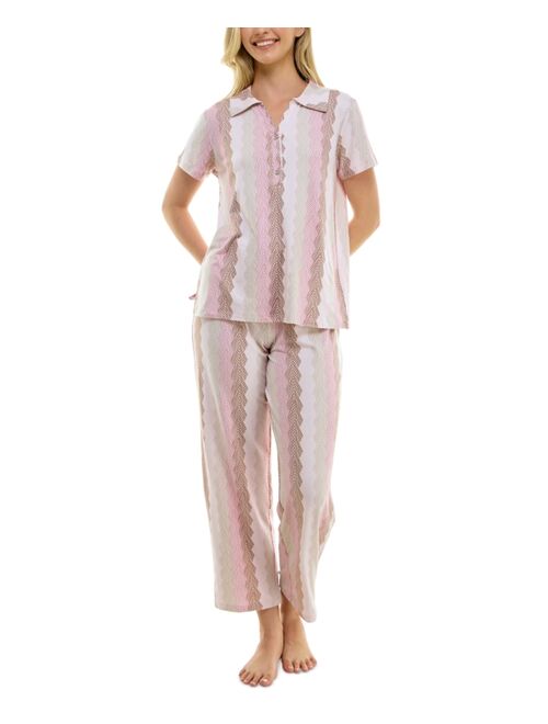 ROUDELAIN Women's 2-Pc. Printed Notched-Collar Pajamas Set