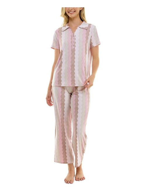 ROUDELAIN Women's 2-Pc. Printed Notched-Collar Pajamas Set