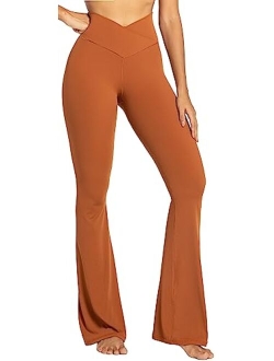 Flare Leggings, Crossover Yoga Pants with Tummy Control, High-Waisted and Wide Leg