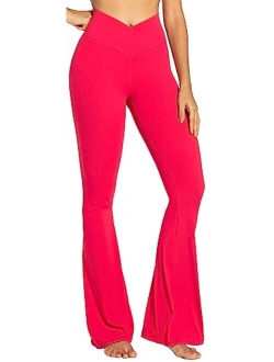 Flare Leggings, Crossover Yoga Pants with Tummy Control, High-Waisted and Wide Leg