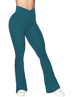 Flare Leggings, Crossover Yoga Pants with Tummy Control, High-Waisted and Wide Leg