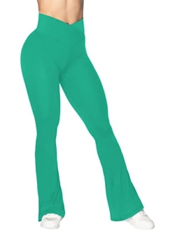 Flare Leggings, Crossover Yoga Pants with Tummy Control, High-Waisted and Wide Leg