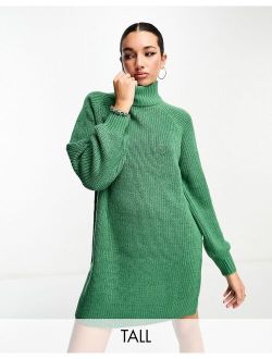 Noisy May Tall high neck balloon sleeve mini sweater dress in green