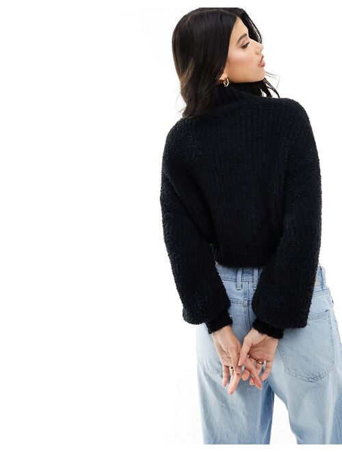 NA-KD high neck fluffy sweater in black