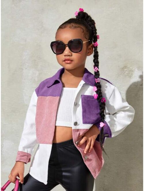 SHEIN Kids Cooltwn Girls' Loose Fit Color Block Casual Shirt