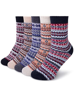 Senker Fashion 5 Pack Womens Wool Socks Winter Warm Socks Thick Knit Cabin Cozy Crew Soft Socks Gifts for Women