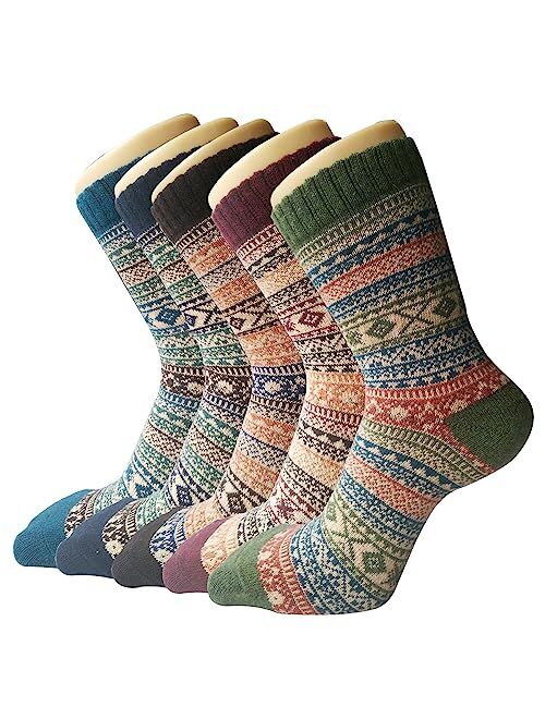 Senker Fashion 5 Pack Womens Wool Socks Winter Warm Socks Thick Knit Cabin Cozy Crew Soft Socks Gifts for Women