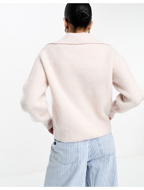 & Other Stories wool blend polo collar sweater in beige melange