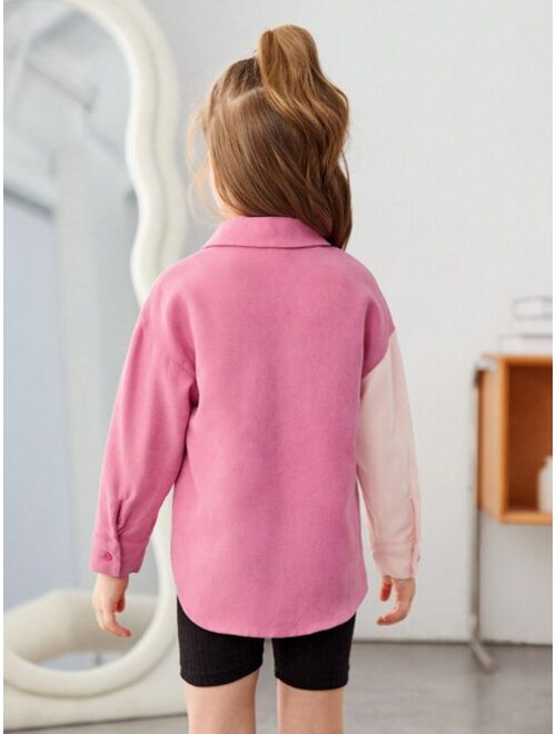 SHEIN Kids QTFun Young Girl Cartoon Graphic Two Tone Shirt