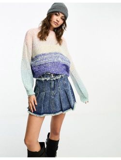 Only round neck open knit sweater in multi