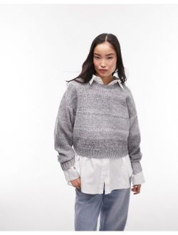 knitted boxy space dye sweater in gray