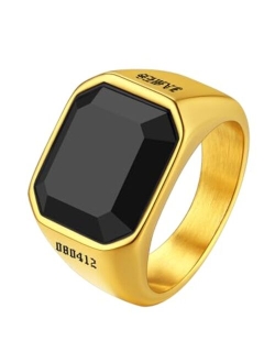 Richsteel Black Onyx Ring Stainless Steel Band Ring Gold Plated Thumb Signet Ring for Men Women Jewelry Gift for him