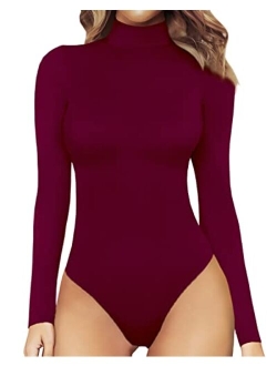 MANGOPOP Women's Mock Turtle Neck Long Sleeve Tops Bodysuit Jumpsuit