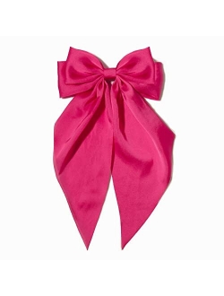 Furling Pompoms Pink Hair Bow Clips for Women,Large White Satin Hair Bows,Long-Tail Alligator Clips,Big Hair Bow Girls 2pcs Hair Accessories for Christmas Wedding Prom Pa