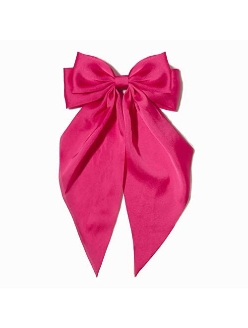 Furling Pompoms Pink Hair Bow Clips for Women,Large White Satin Hair Bows,Long-Tail Alligator Clips,Big Hair Bow Girls 2pcs Hair Accessories for Christmas Wedding Prom Pa