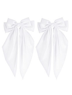 Bviie 2 PCS Bow Hair Clips for Women, Soft Long Tail Large Bow Hair Slides, Metal Spring Clip Vintage Silk Headbands, Elegant Hair Accessories, Gifts for Women Girl, Flow