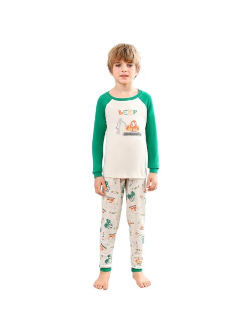 V.&GRIN Boys Cotton Pajamas, Snug Fit Toddler PJs with Long Sleeve Top and Pants - Size 2-12 Years Kids Clothes