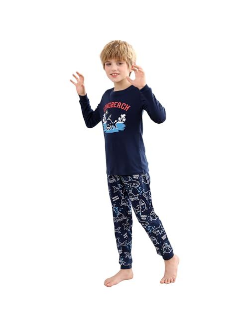 V.&GRIN Boys Cotton Pajamas, Snug Fit Toddler PJs with Long Sleeve Top and Pants - Size 2-12 Years Kids Clothes